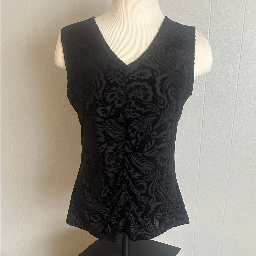 Vintage Y2K burn out velvet sleeveless top with ruching on front very goth